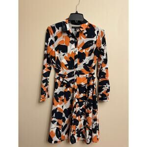 Banana Republic Abstract Print Shirt Dress Womens 0 Long Sleeve Tie Waist